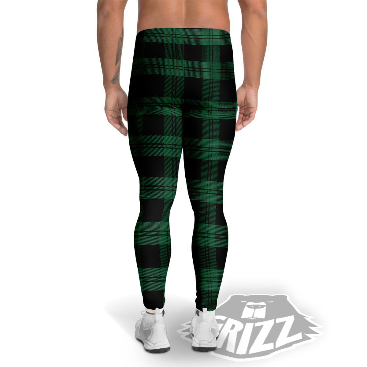 Tartan Black And Green Print Pattern Men's Leggings-grizzshop