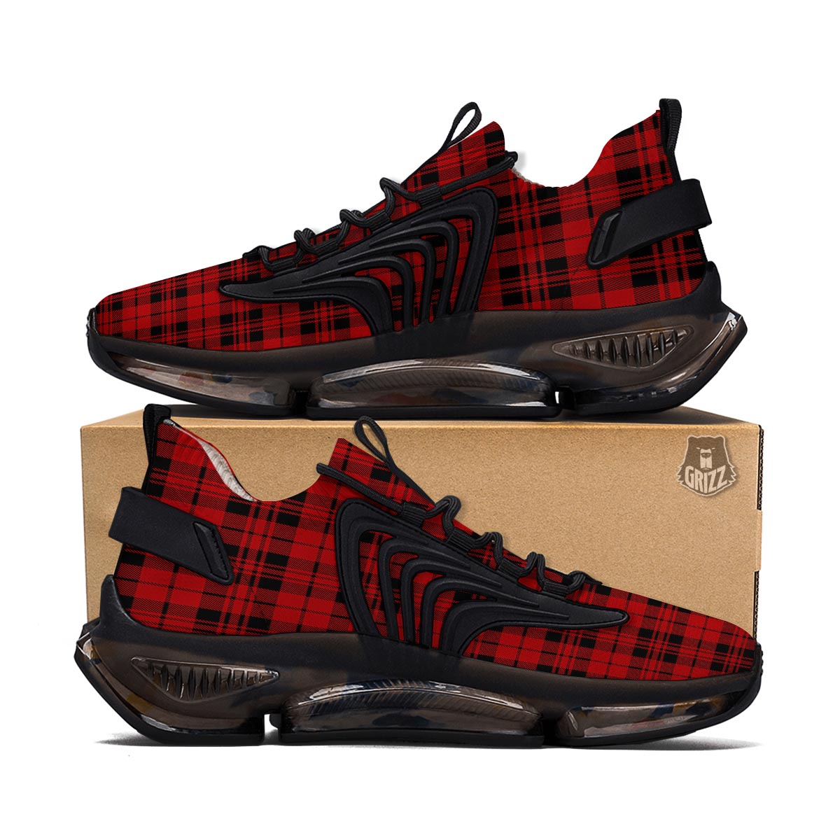 Tartan Black And Red Print Pattern Black Gym Shoes-grizzshop