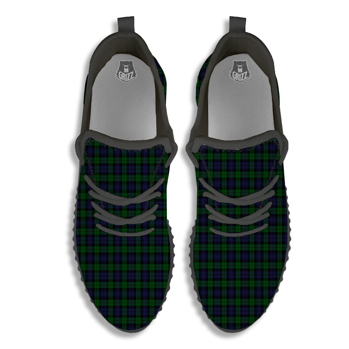 Tartan Black Watch Print Pattern Black Walking Shoes-grizzshop