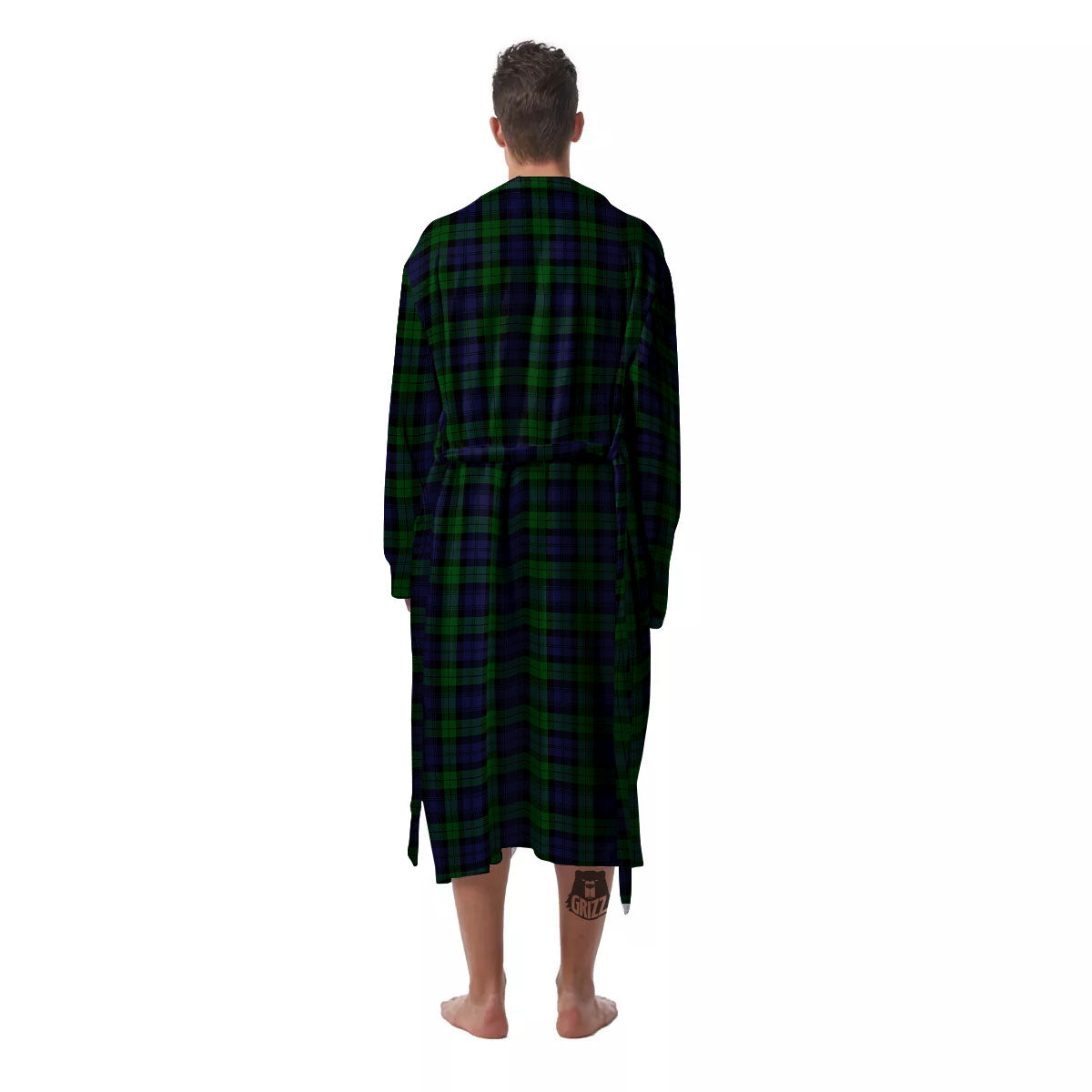 Tartan Black Watch Print Pattern Men's Robe-grizzshop
