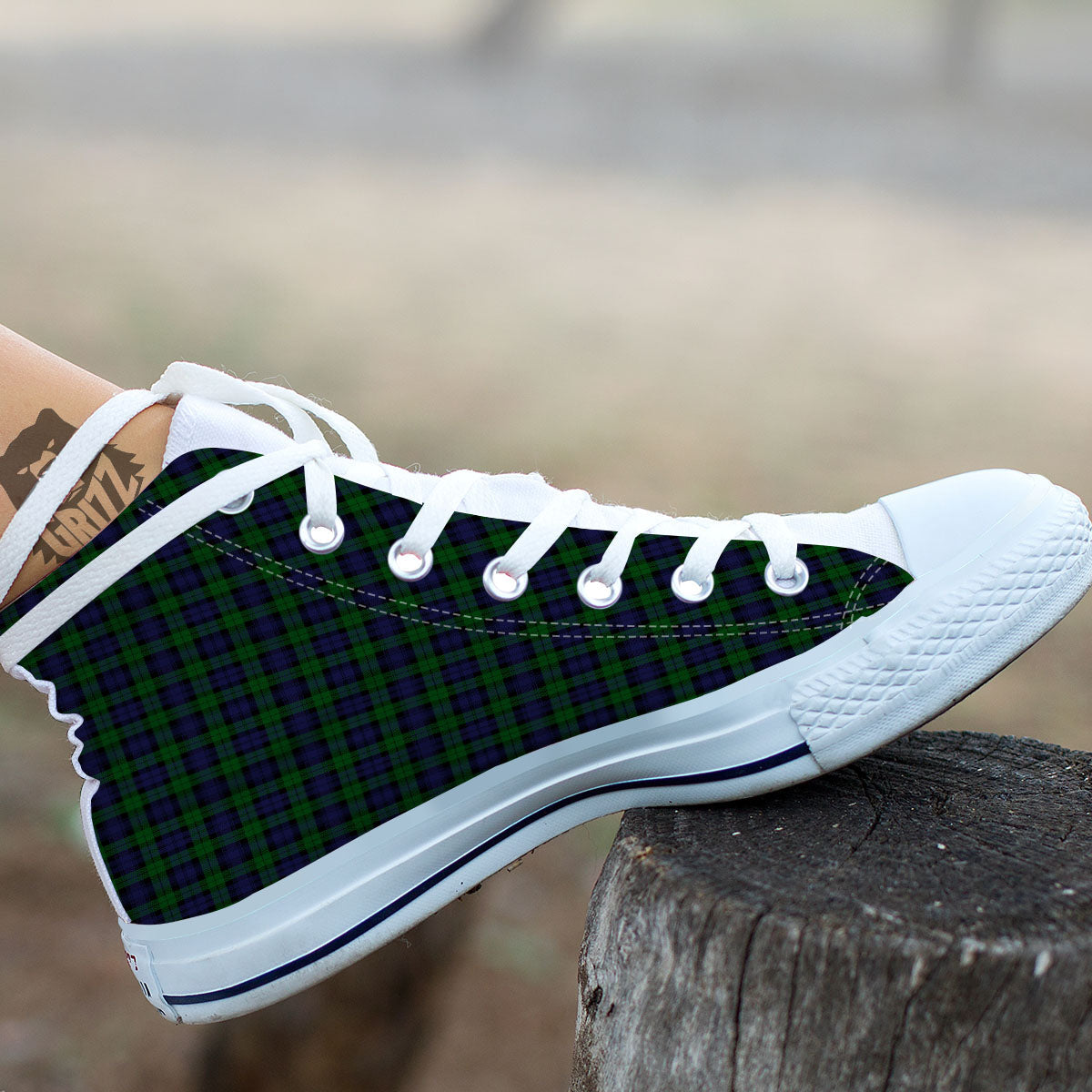 Tartan Black Watch Print Pattern White High Top Shoes-grizzshop