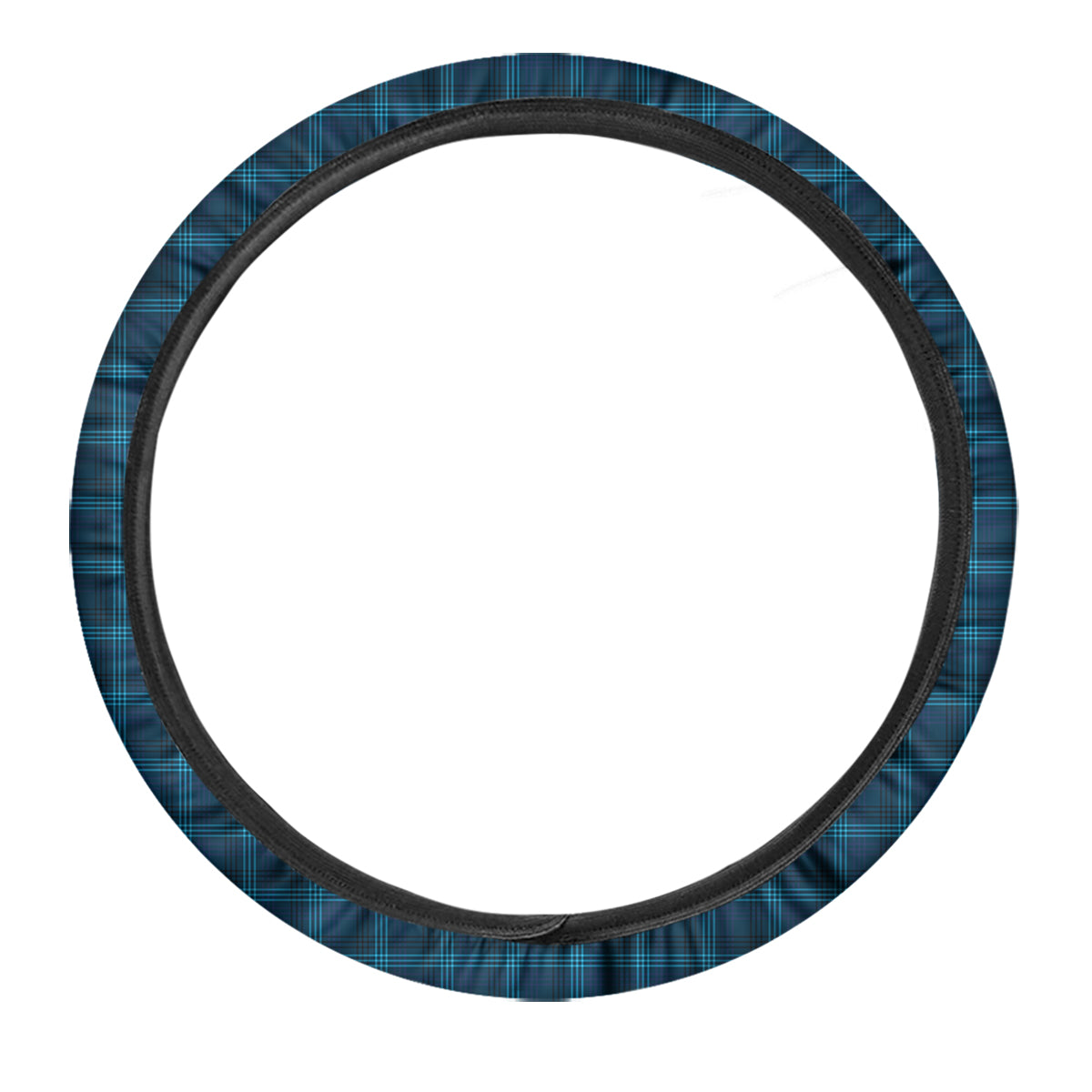 Tartan Blue And Black Print Pattern Car Steering Wheel Cover-grizzshop