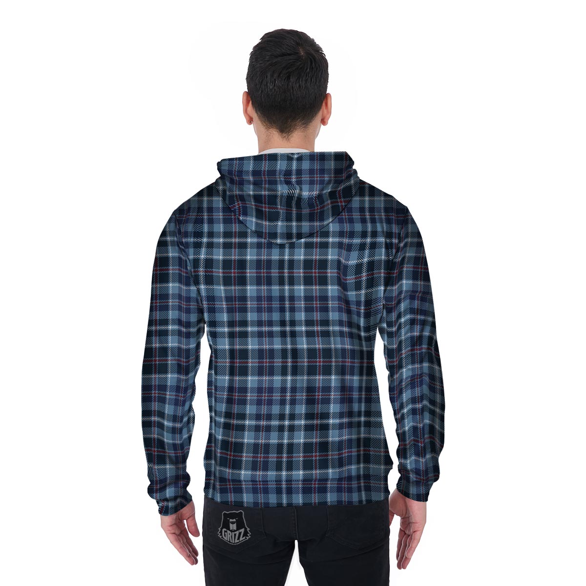 Tartan Blue Plaid Men's Zip Up Hoodie-grizzshop