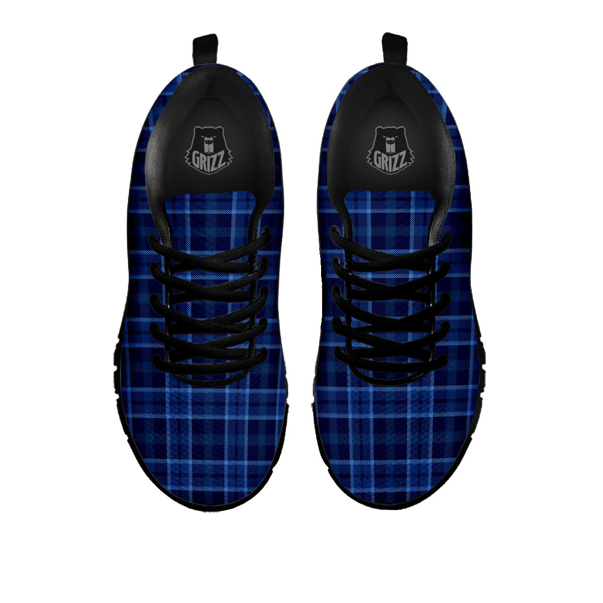Tartan Blue Print Pattern Black Sneaker-grizzshop