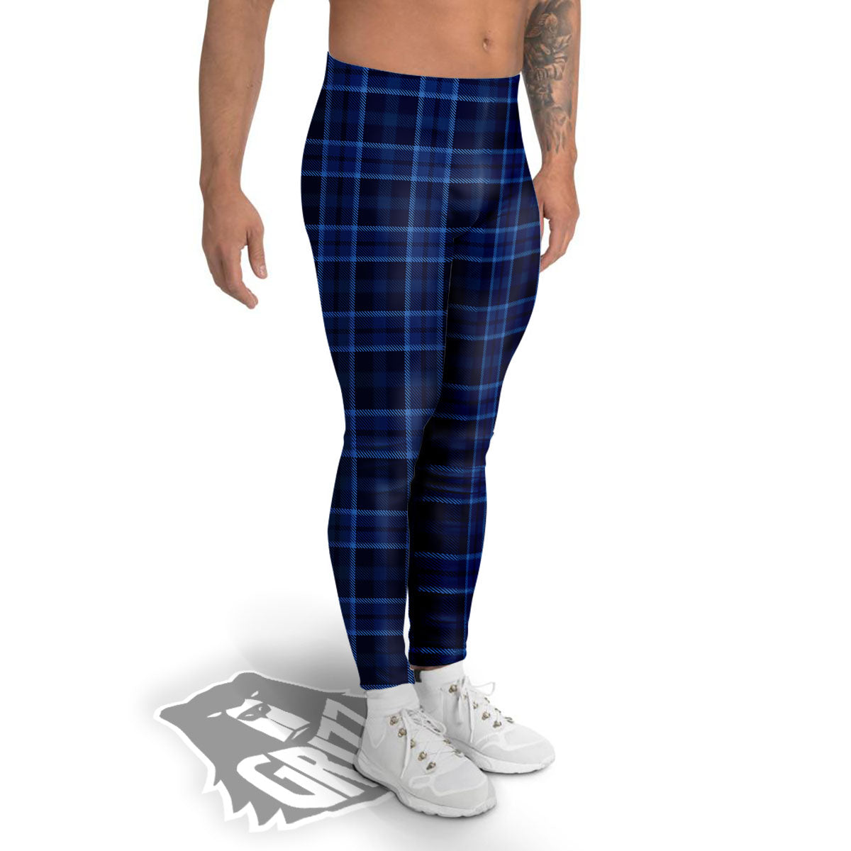 Tartan Blue Print Pattern Men's Leggings-grizzshop