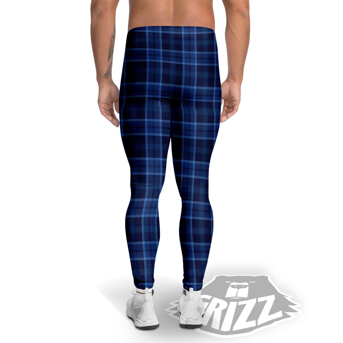 Tartan Blue Print Pattern Men's Leggings-grizzshop