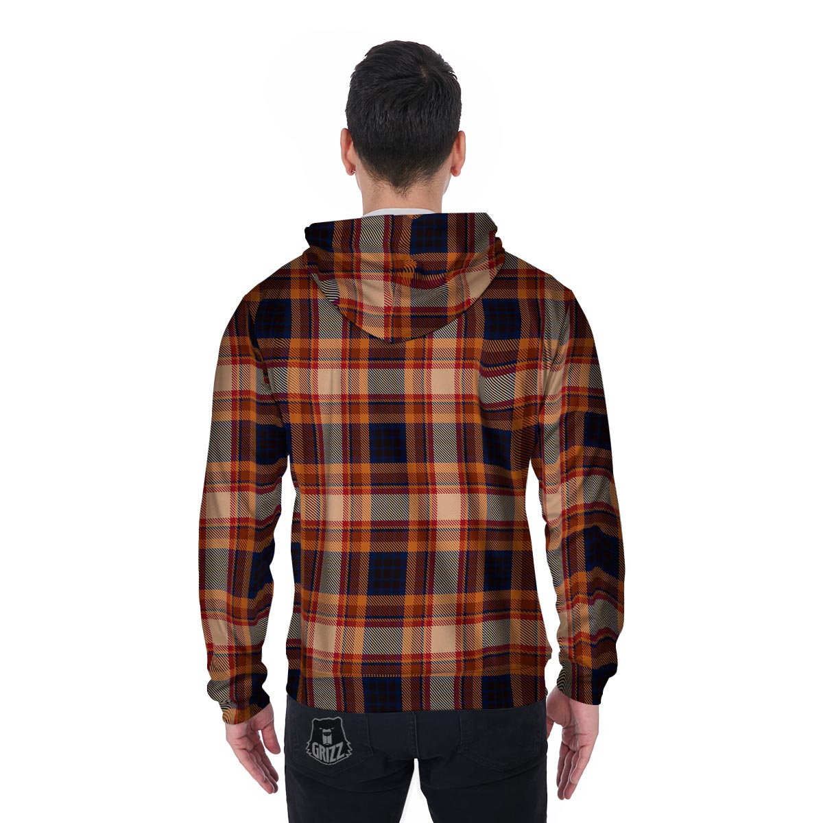 Tartan Brown Plaid Men's Zip Up Hoodie-grizzshop