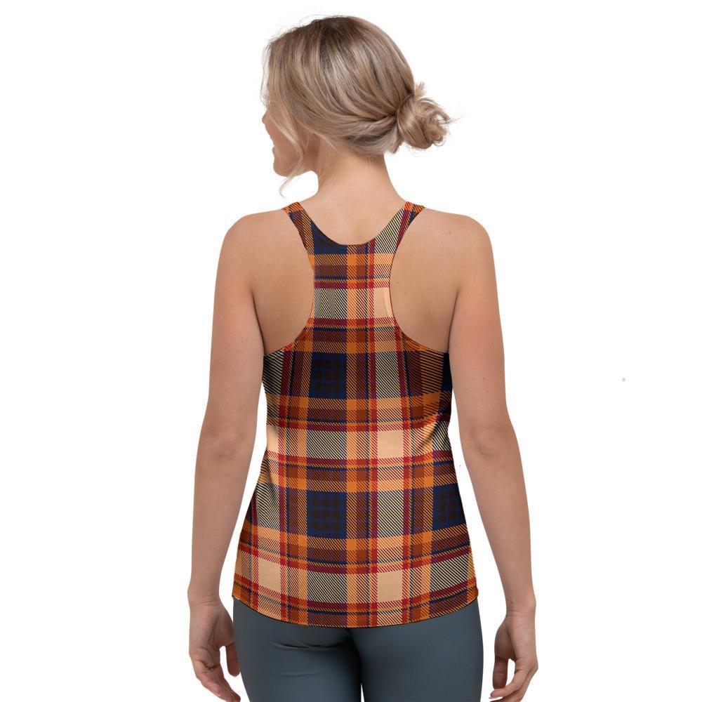 Tartan Brown Plaid Women's Racerback Tank Top-grizzshop