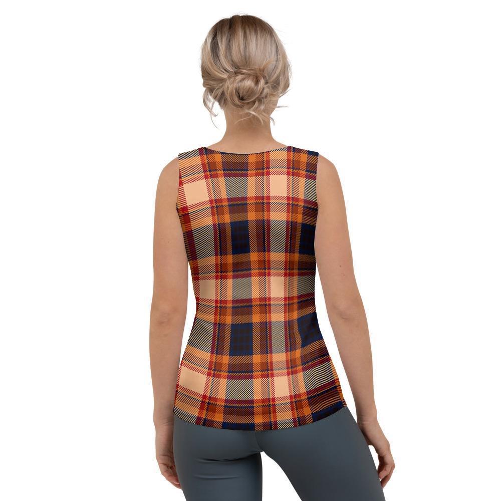 Tartan Brown Plaid Women's Tank Top-grizzshop