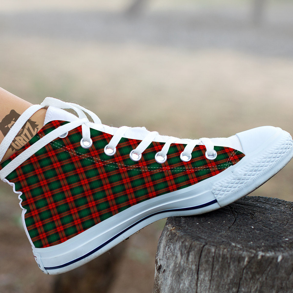 Tartan Christmas Print Pattern White High Top Shoes-grizzshop