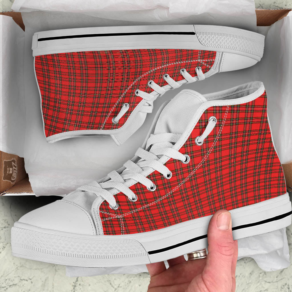 Tartan Christmas Scottish Print Pattern White High Top Shoes-grizzshop