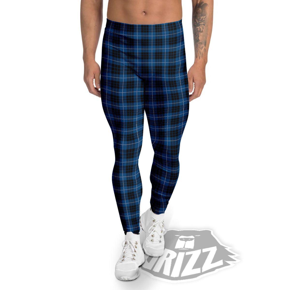 Tartan Dark Blue Print Pattern Men's Leggings-grizzshop