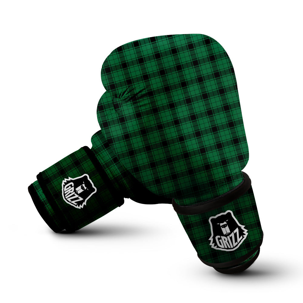 Tartan Green And Black Print Pattern Boxing Gloves-grizzshop