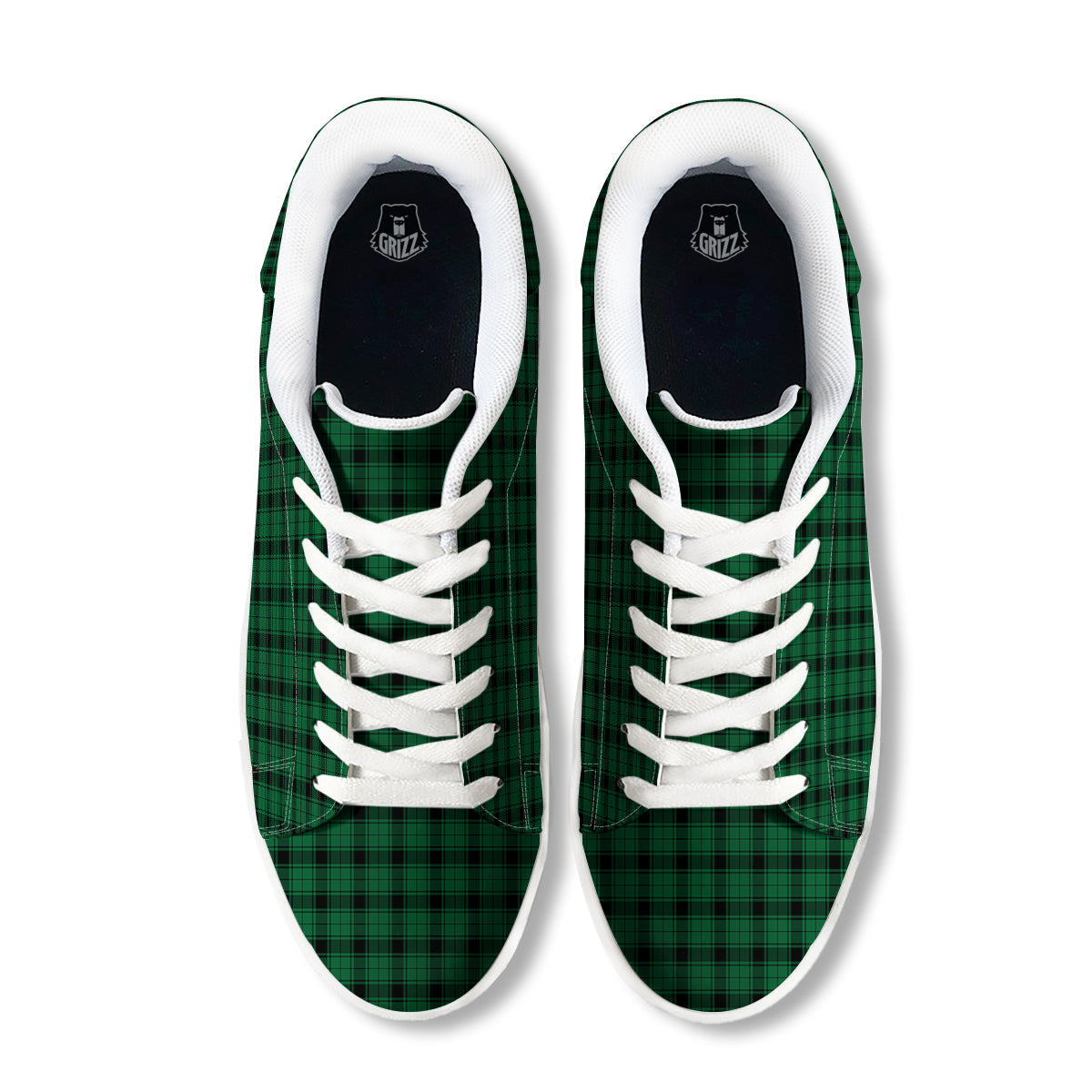 Tartan Green And Black Print Pattern White Low Top Sneakers-grizzshop
