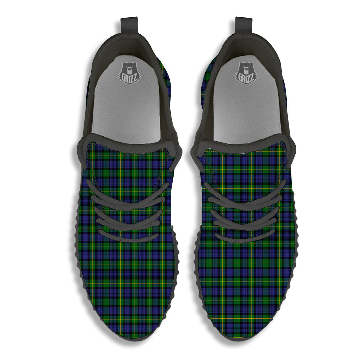 Tartan Green And Blue Print Pattern Black Walking Shoes-grizzshop