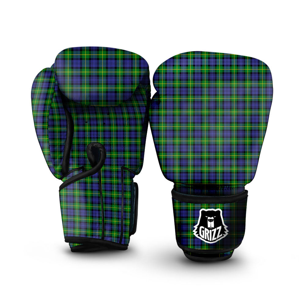 Tartan Green And Blue Print Pattern Boxing Gloves-grizzshop