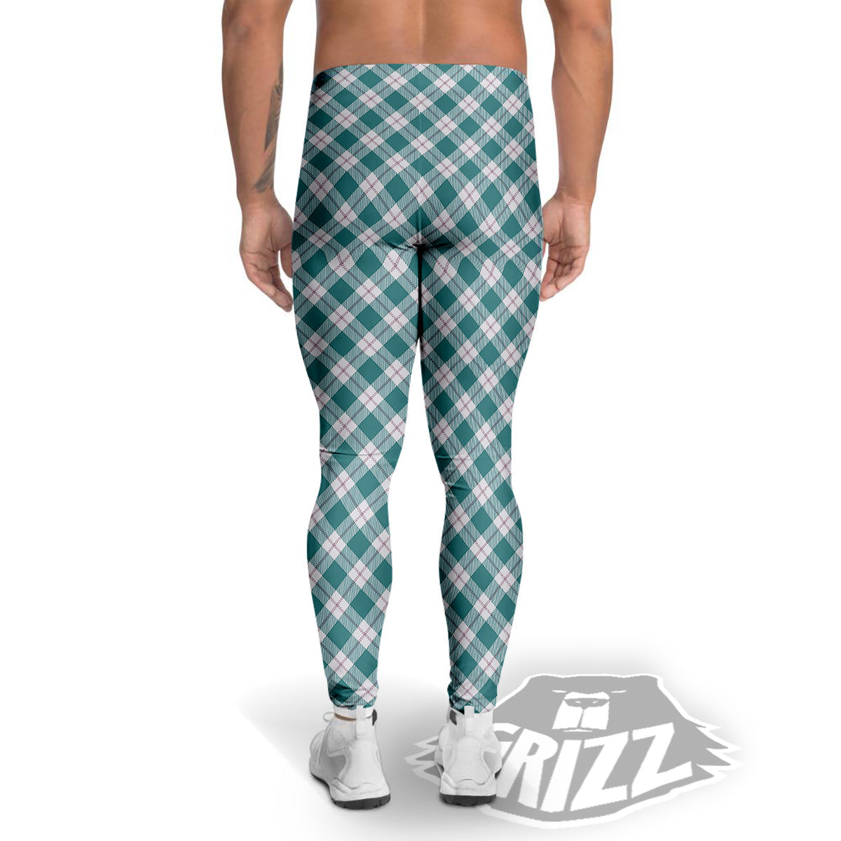 Tartan Green Red And White Print Men's Leggings-grizzshop