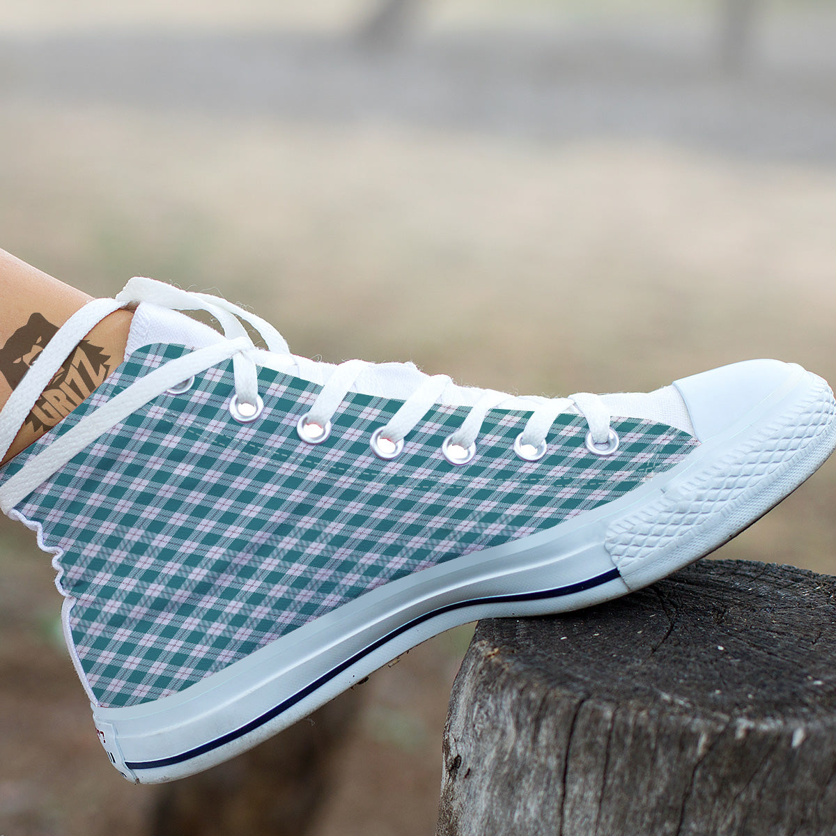 Tartan Green Red And White Print White High Top Shoes-grizzshop