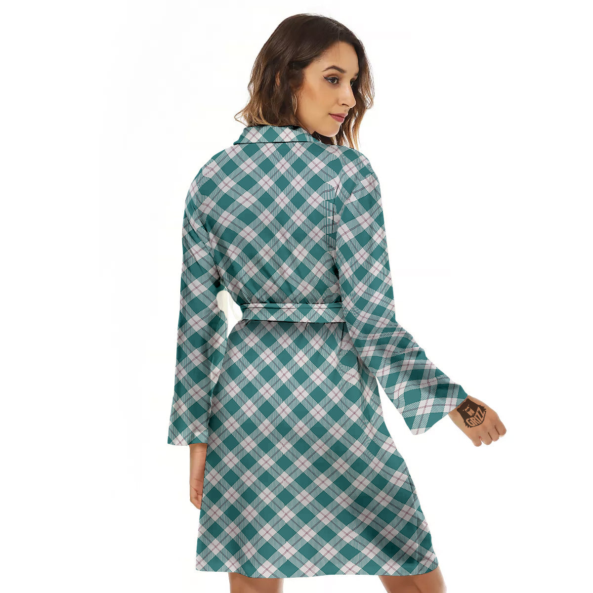 Tartan Green Red And White Print Women's Robe-grizzshop