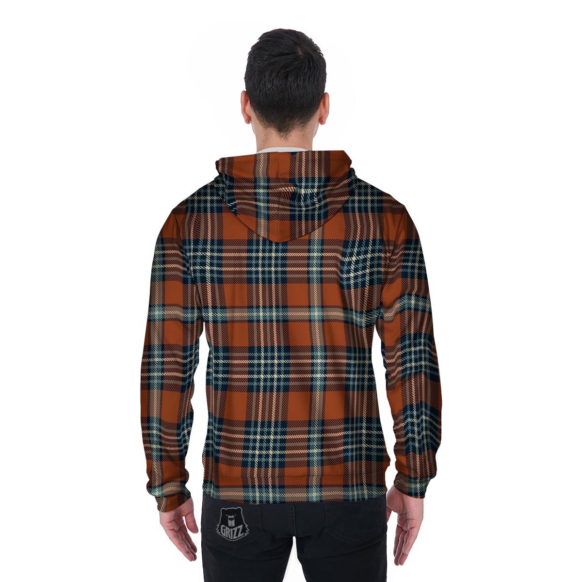 Tartan Orange Plaid Men's Zip Up Hoodie-grizzshop