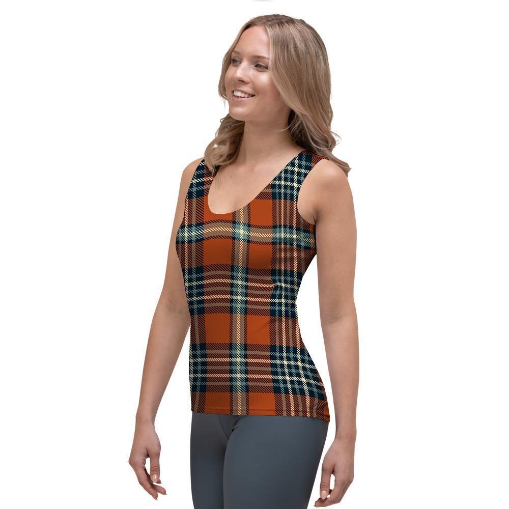 Tartan Orange Plaid Women's Tank Top-grizzshop