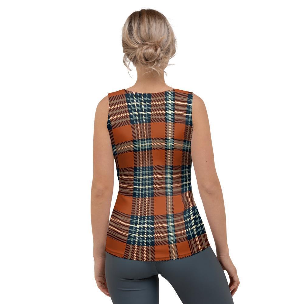 Tartan Orange Plaid Women's Tank Top-grizzshop