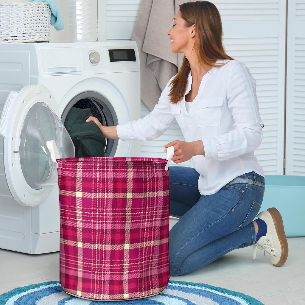 Tartan Pink Plaid Laundry Basket-grizzshop