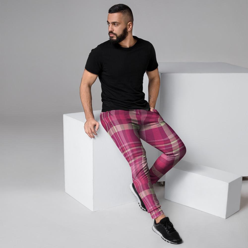 Tartan Pink Plaid Men's Joggers-grizzshop