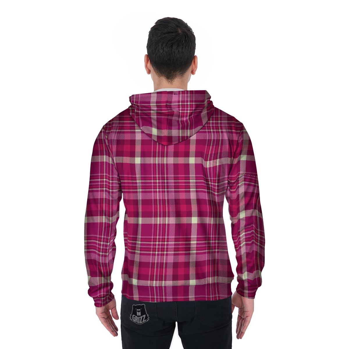 Tartan Pink Plaid Men's Zip Up Hoodie-grizzshop