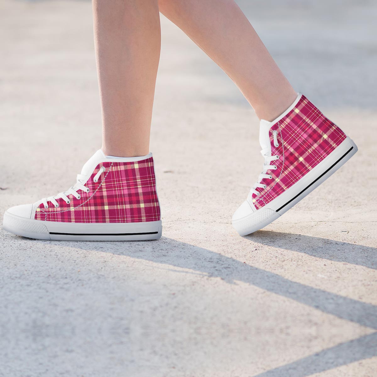 Tartan Pink Plaid Women's High Top Shoes-grizzshop