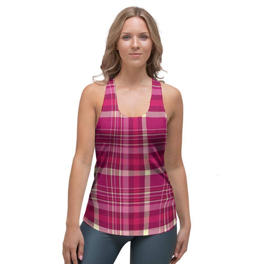 Tartan Pink Plaid Women's Racerback Tank Top-grizzshop