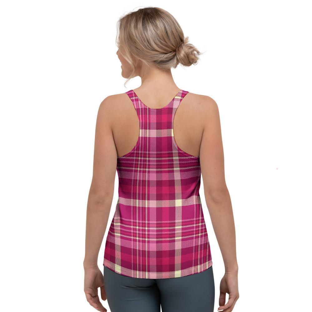 Tartan Pink Plaid Women's Racerback Tank Top-grizzshop