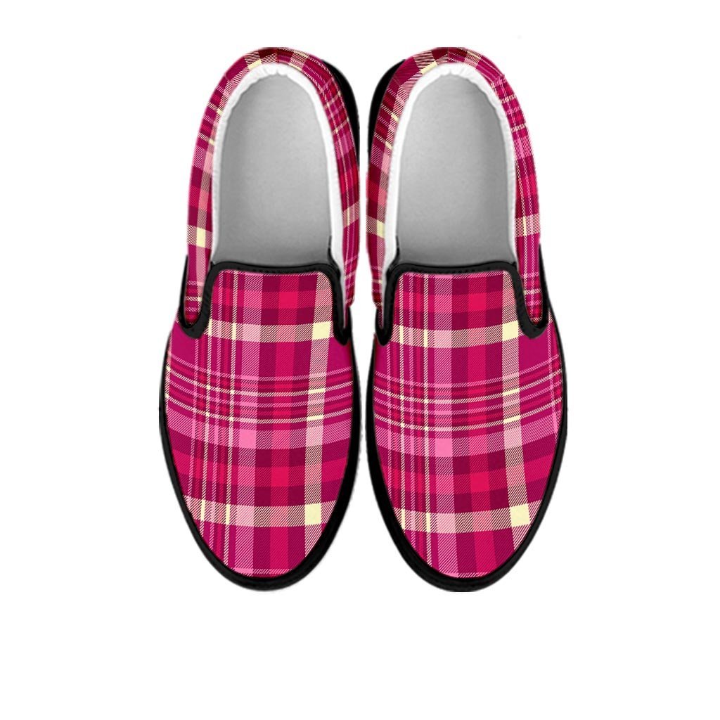 Tartan Pink Plaid Women's Slip On Sneakers-grizzshop