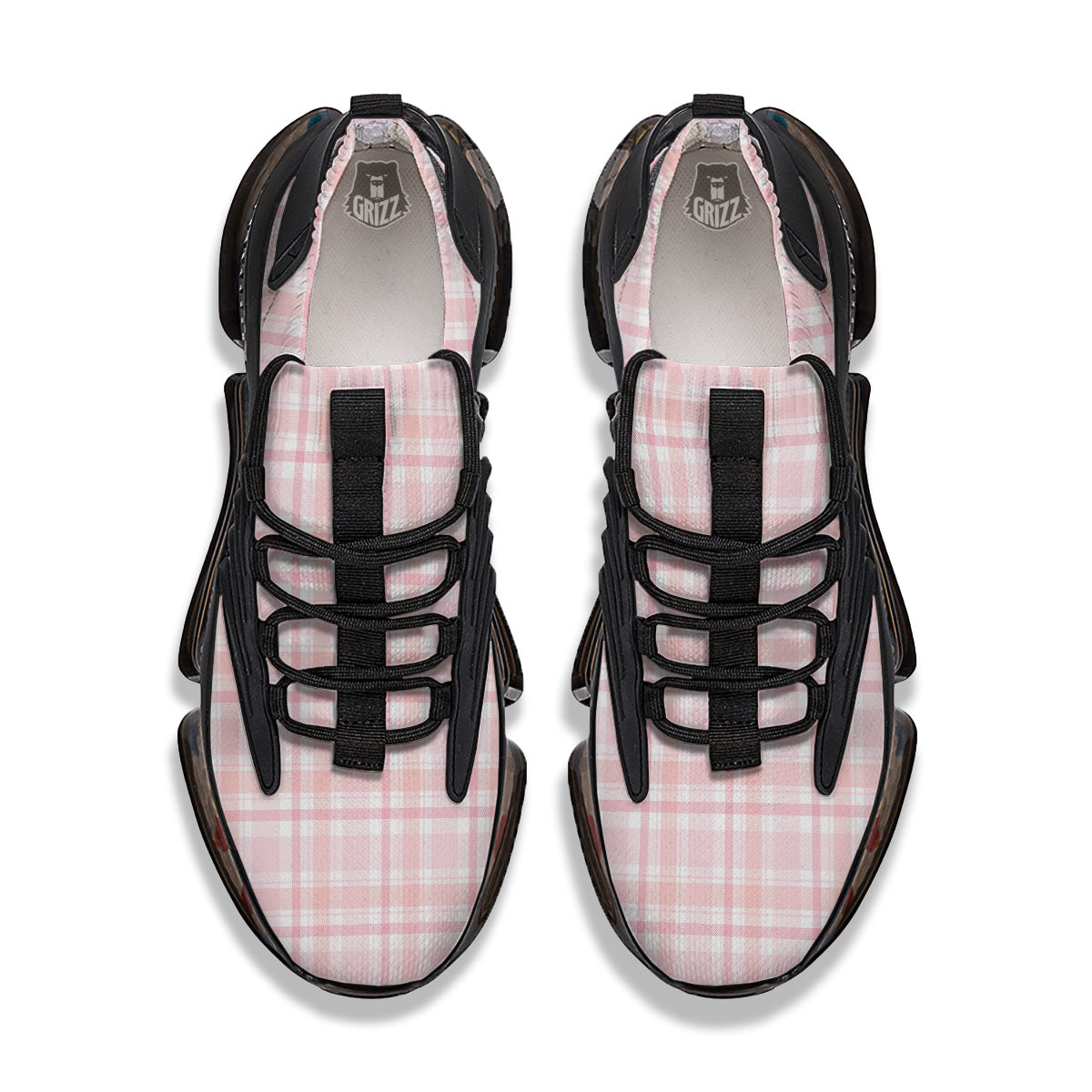 Tartan Pink Print Pattern Black Gym Shoes-grizzshop