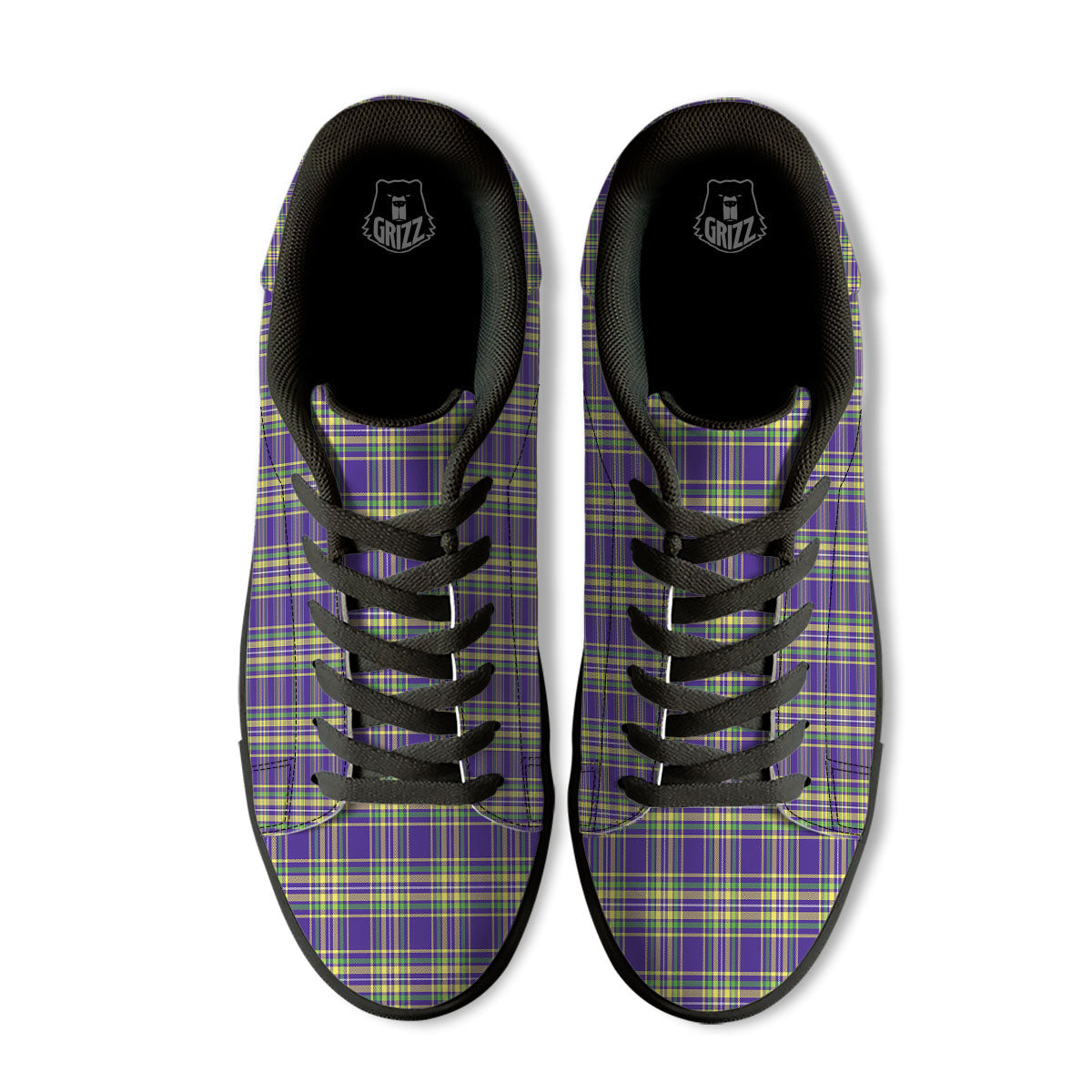 Tartan Plaid Mardi Gras Print Pattern Black Low Top Sneakers-grizzshop