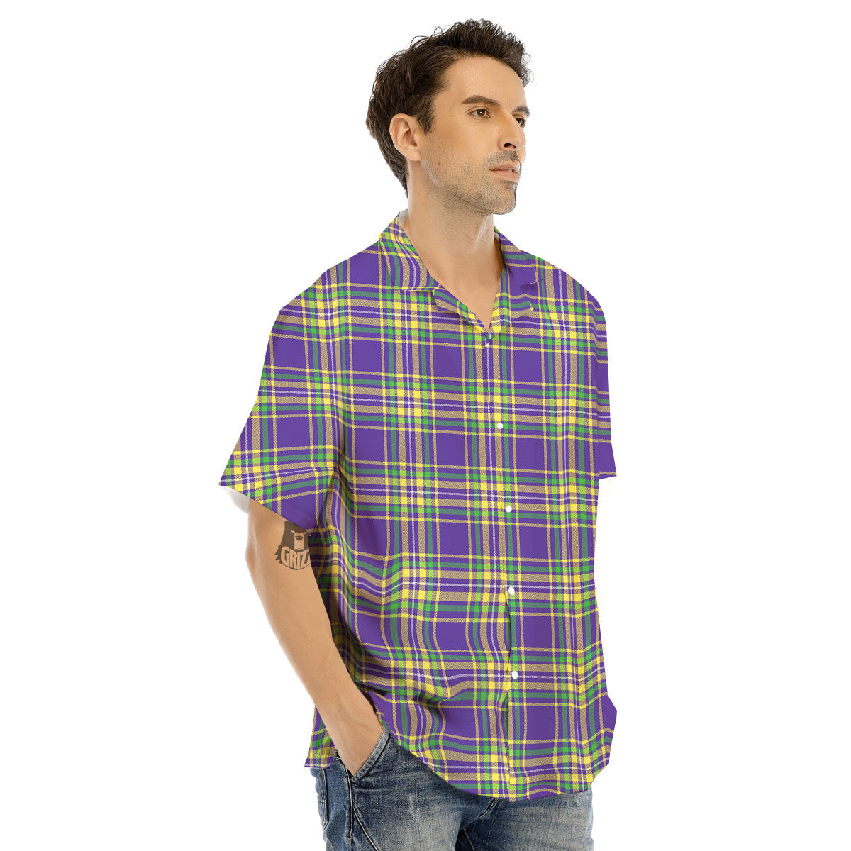 Tartan Plaid Mardi Gras Print Pattern Men's Hawaiian Shirt-grizzshop