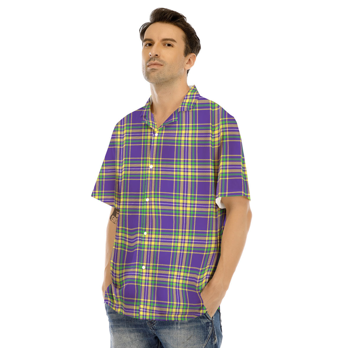 Tartan Plaid Mardi Gras Print Pattern Men's Hawaiian Shirt-grizzshop