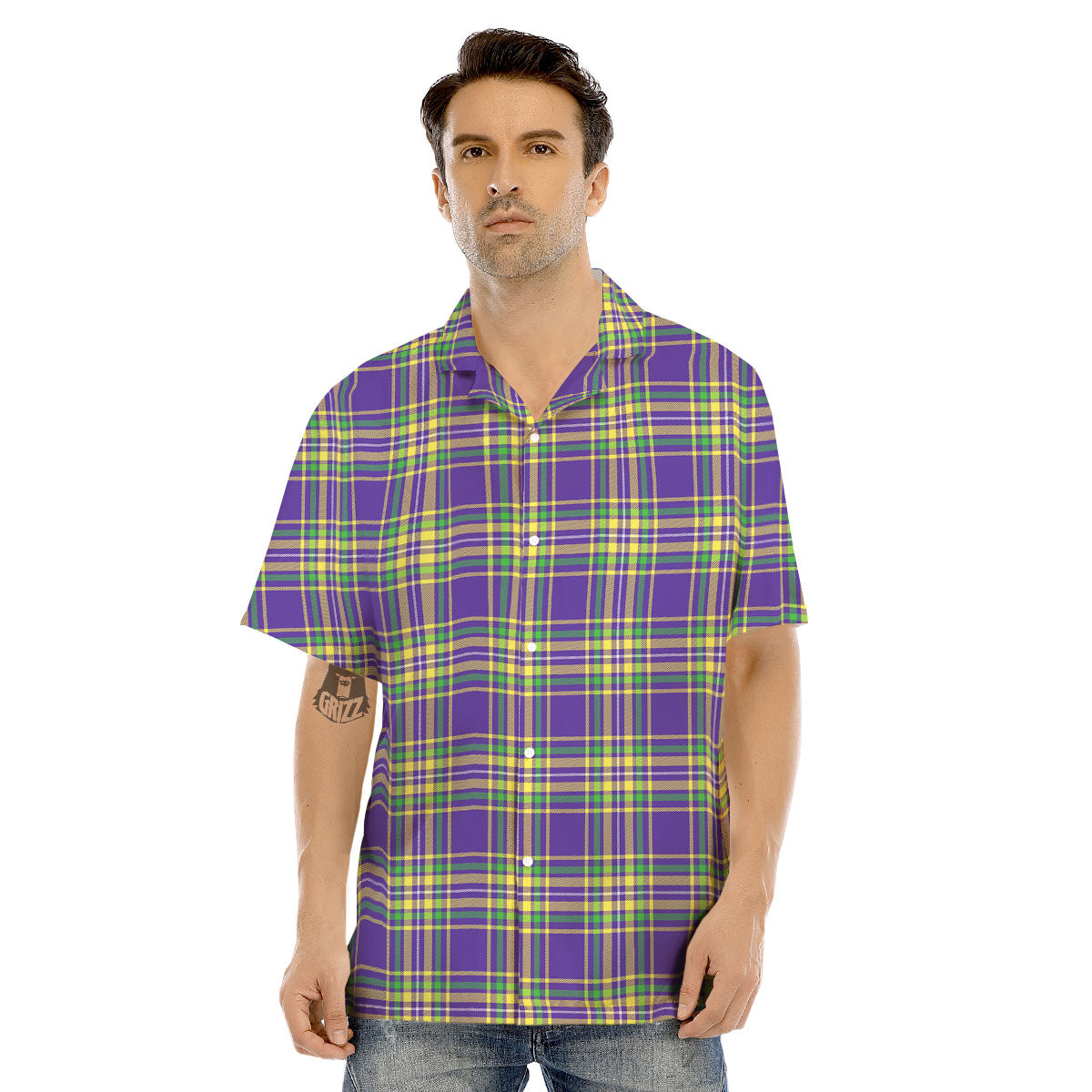 Tartan Plaid Mardi Gras Print Pattern Men's Hawaiian Shirt-grizzshop