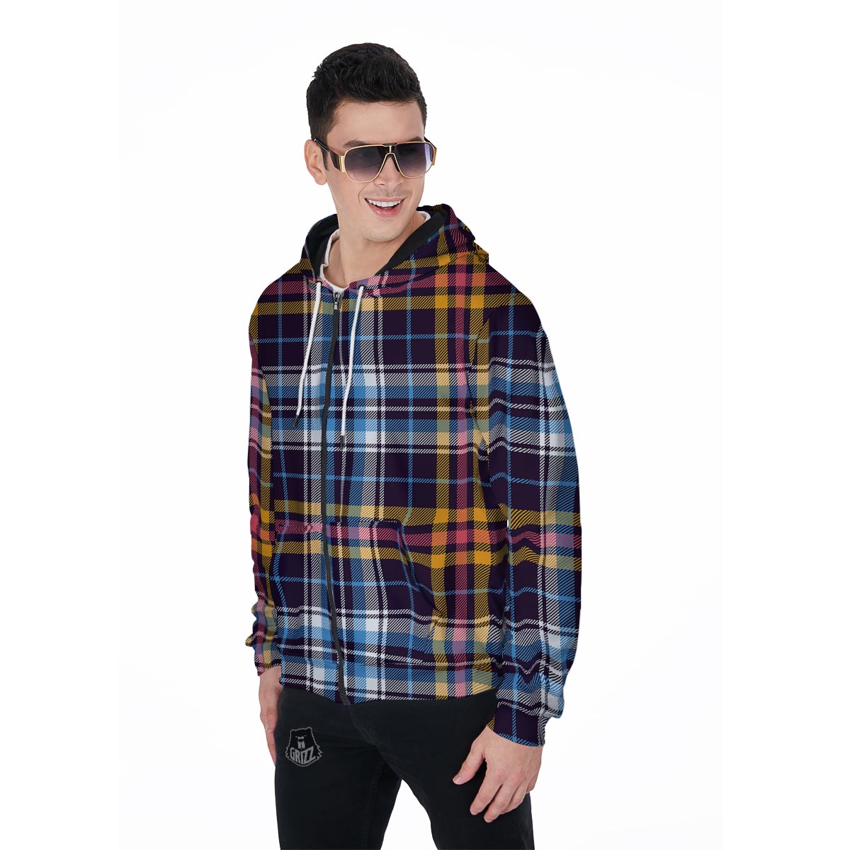 Tartan Plaid Men's Zip Up Hoodie-grizzshop