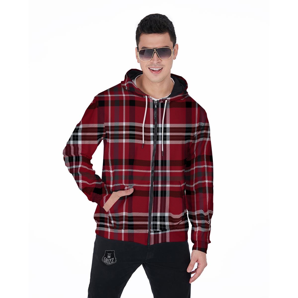 Tartan Plaid Print Men's Zip Up Hoodie-grizzshop