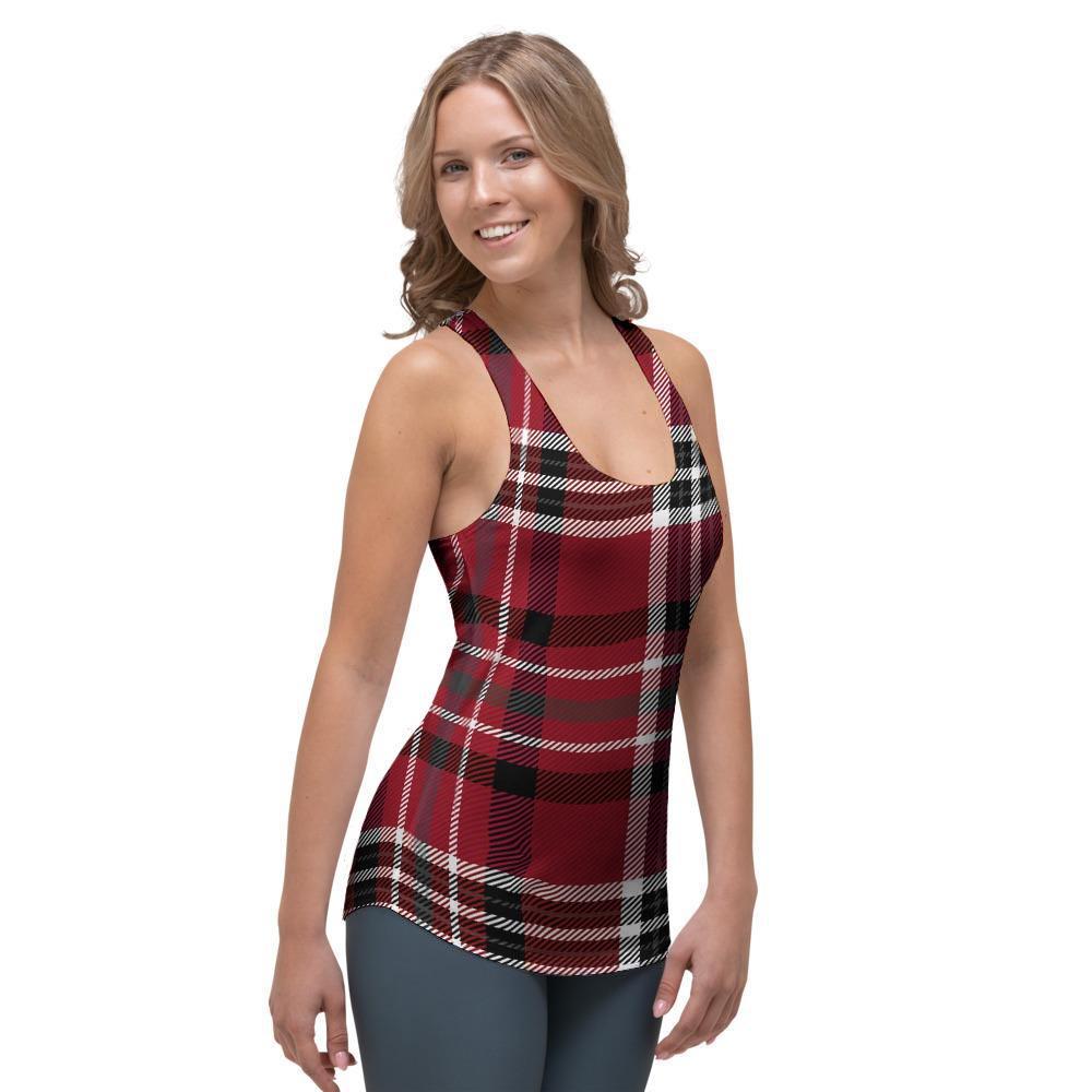 Tartan Plaid Print Women's Racerback Tank Top-grizzshop