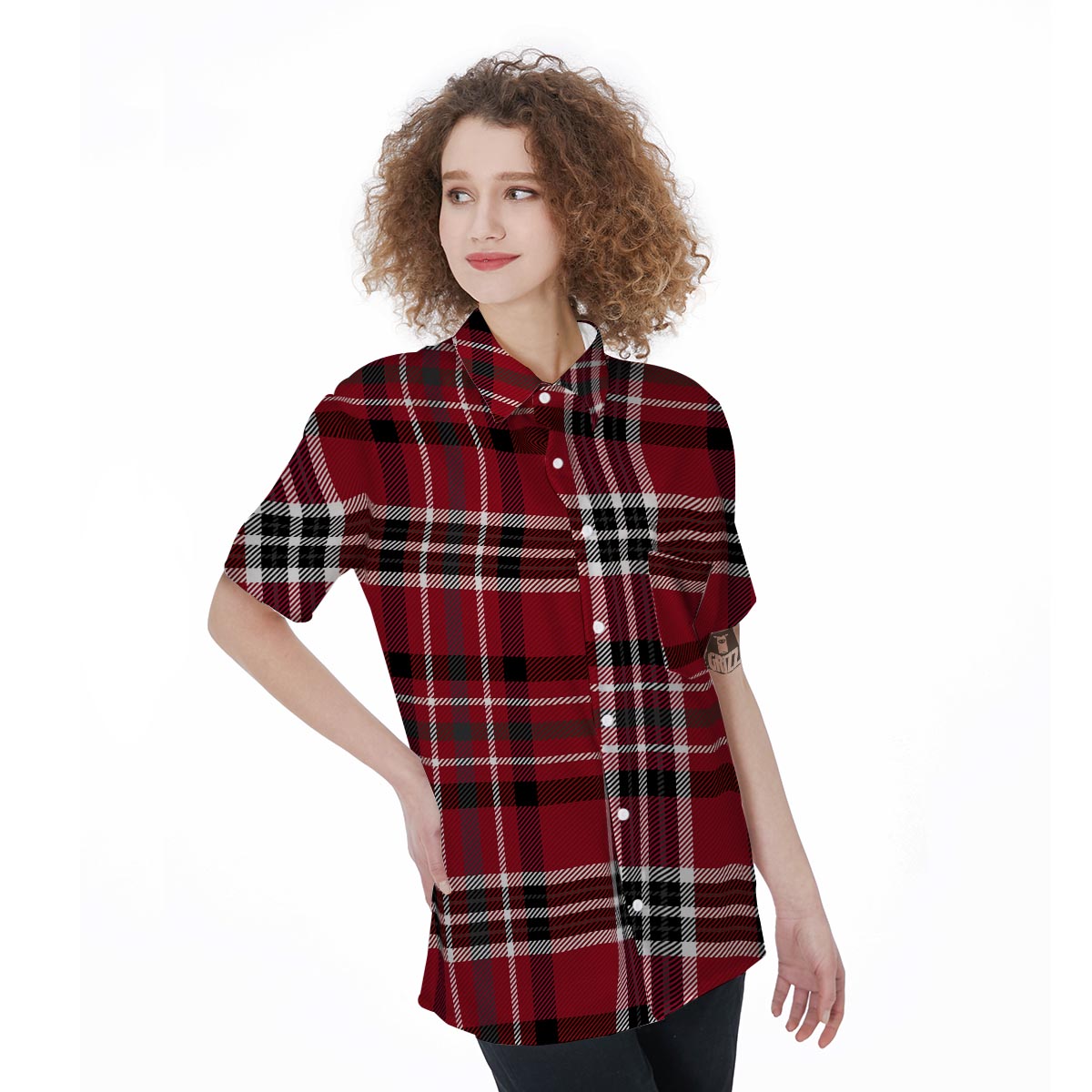 Tartan Plaid Print Women's Short Sleeve Shirts-grizzshop