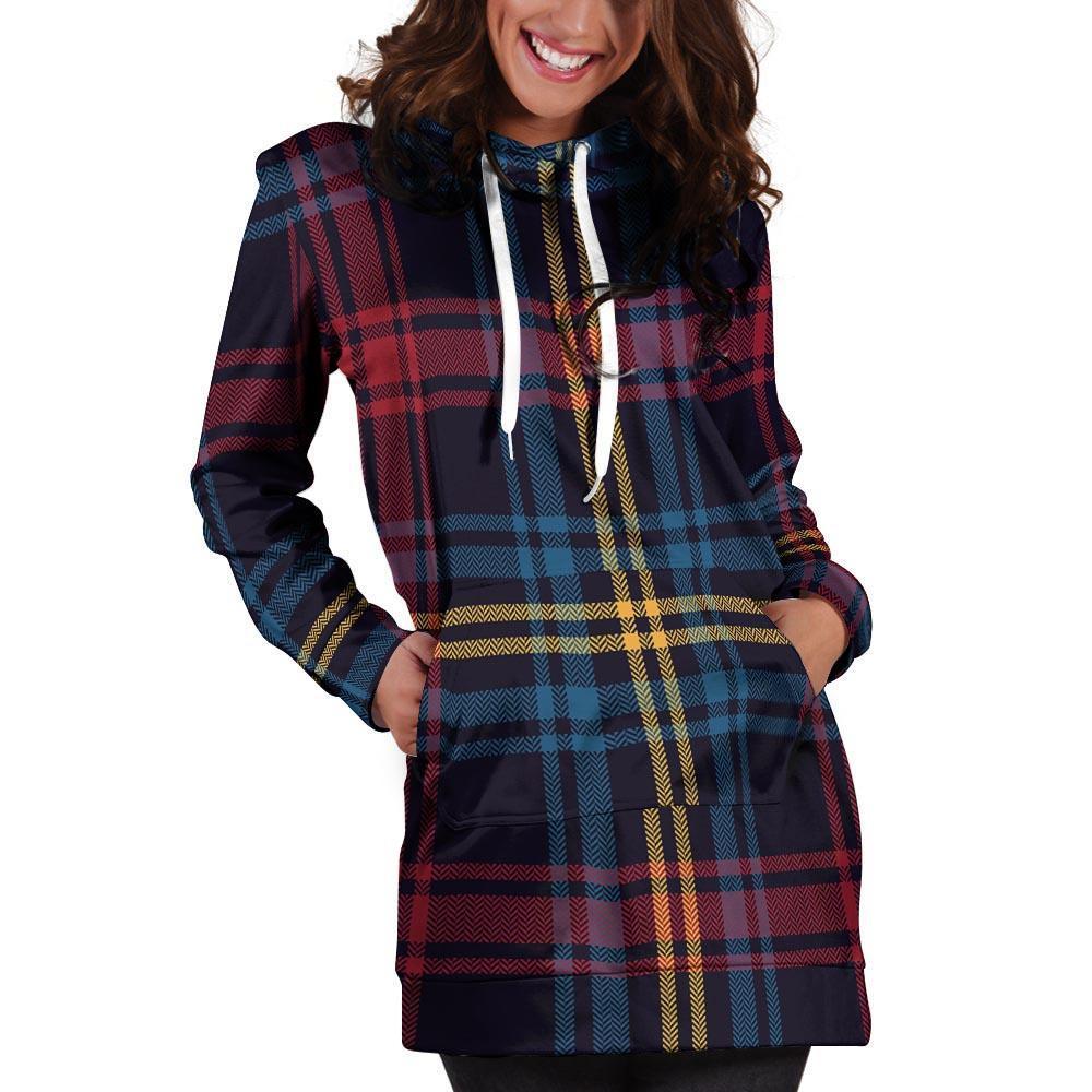 Tartan Print Hoodie Dress-grizzshop