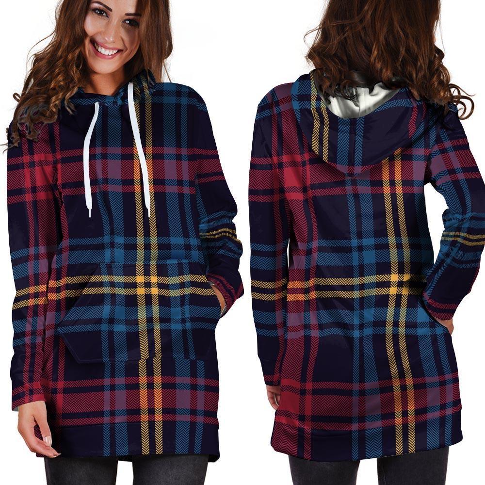 Tartan Print Hoodie Dress-grizzshop