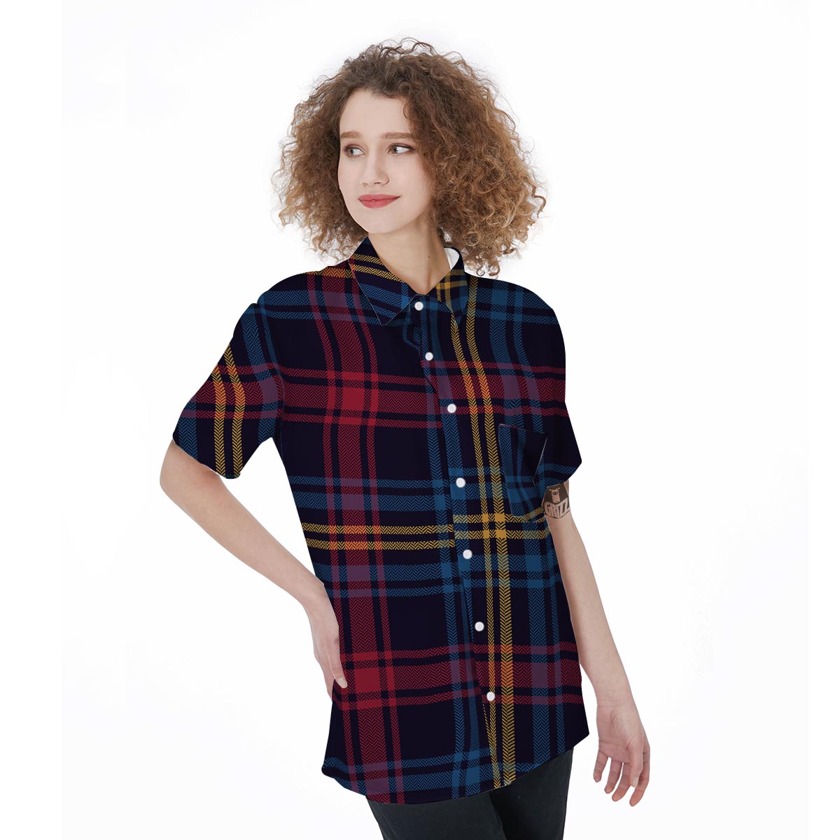 Tartan Print Women's Short Sleeve Shirts-grizzshop