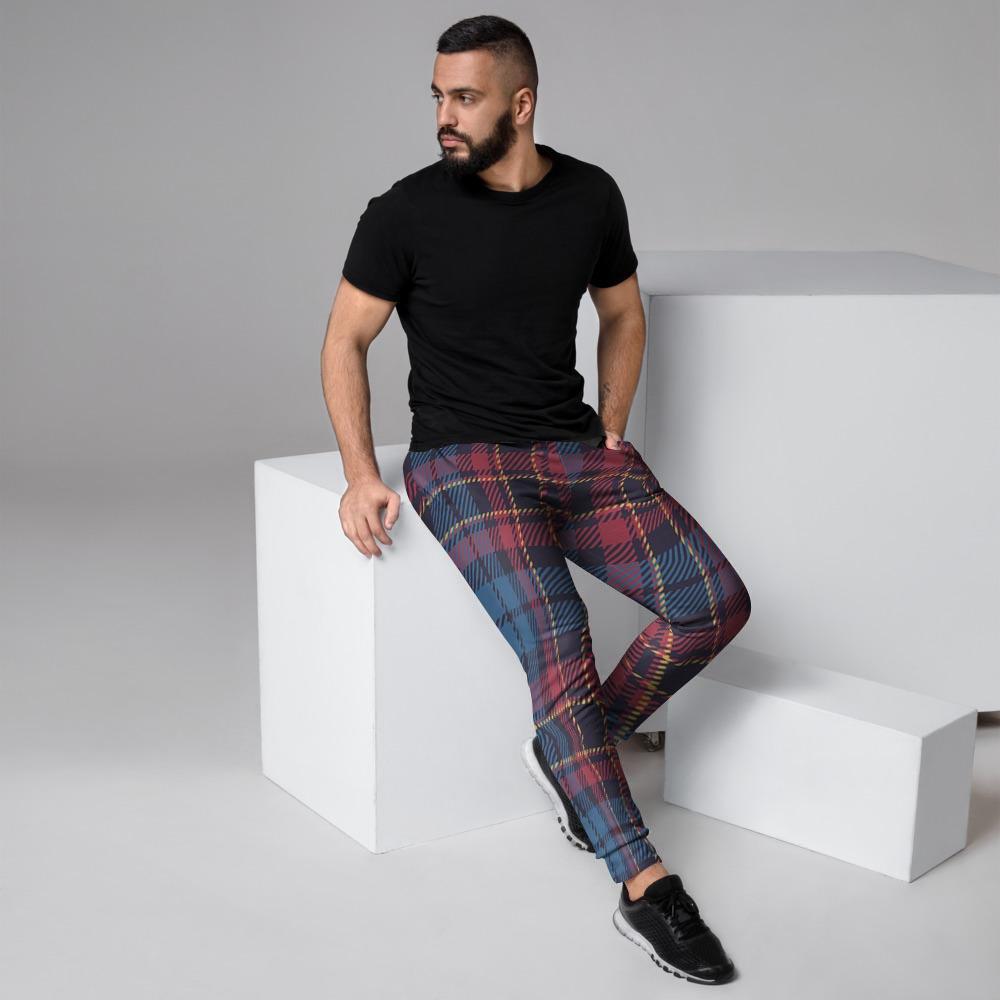 Tartan Red And Blue Plaid Men's Joggers-grizzshop