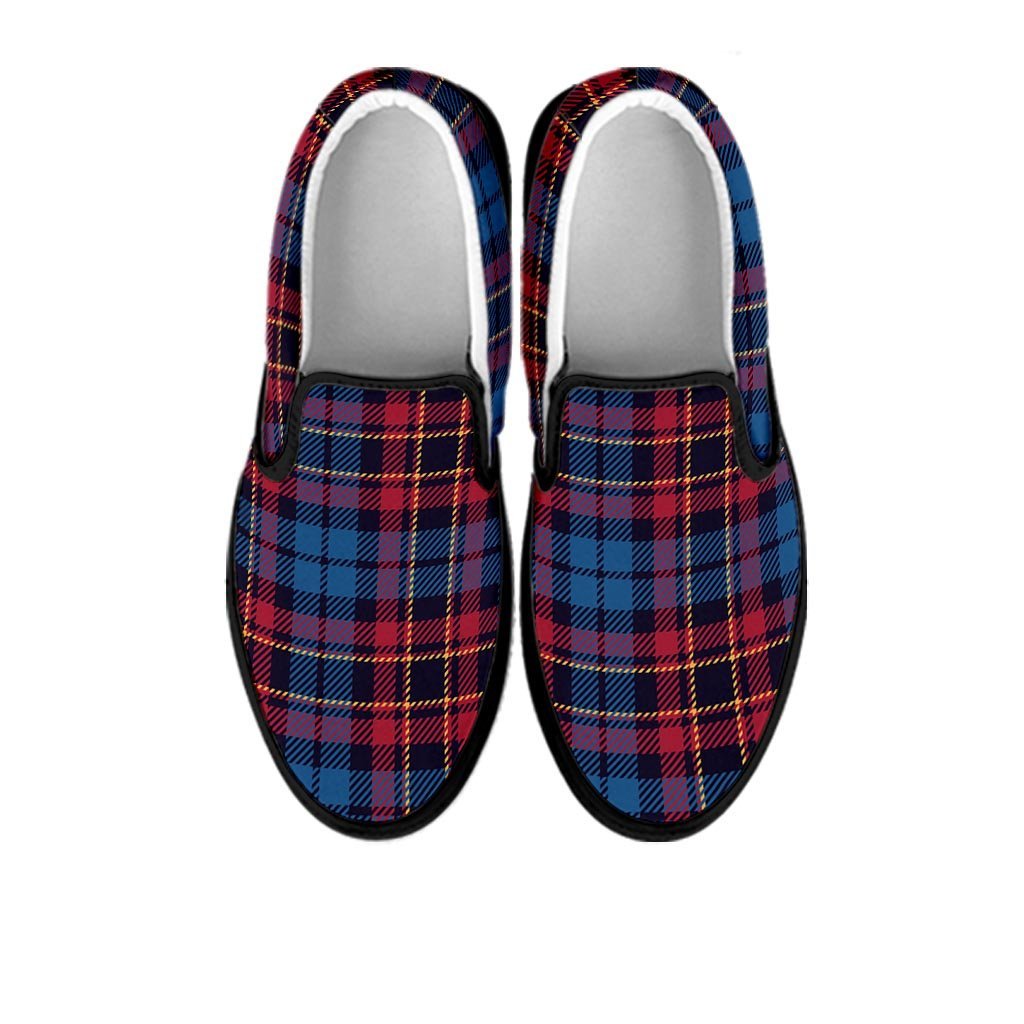 Tartan Red And Blue Plaid Women's Slip On Sneakers-grizzshop