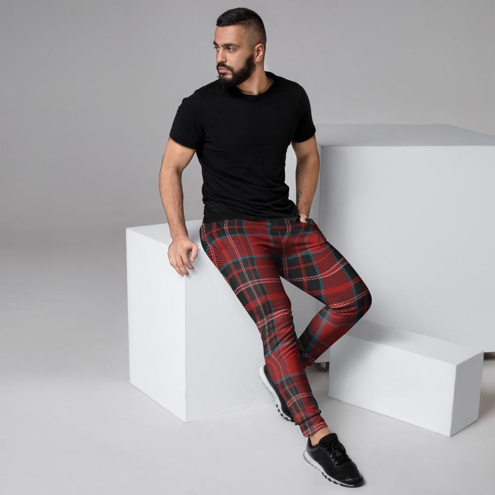 Tartan Red Plaid Men's Joggers-grizzshop