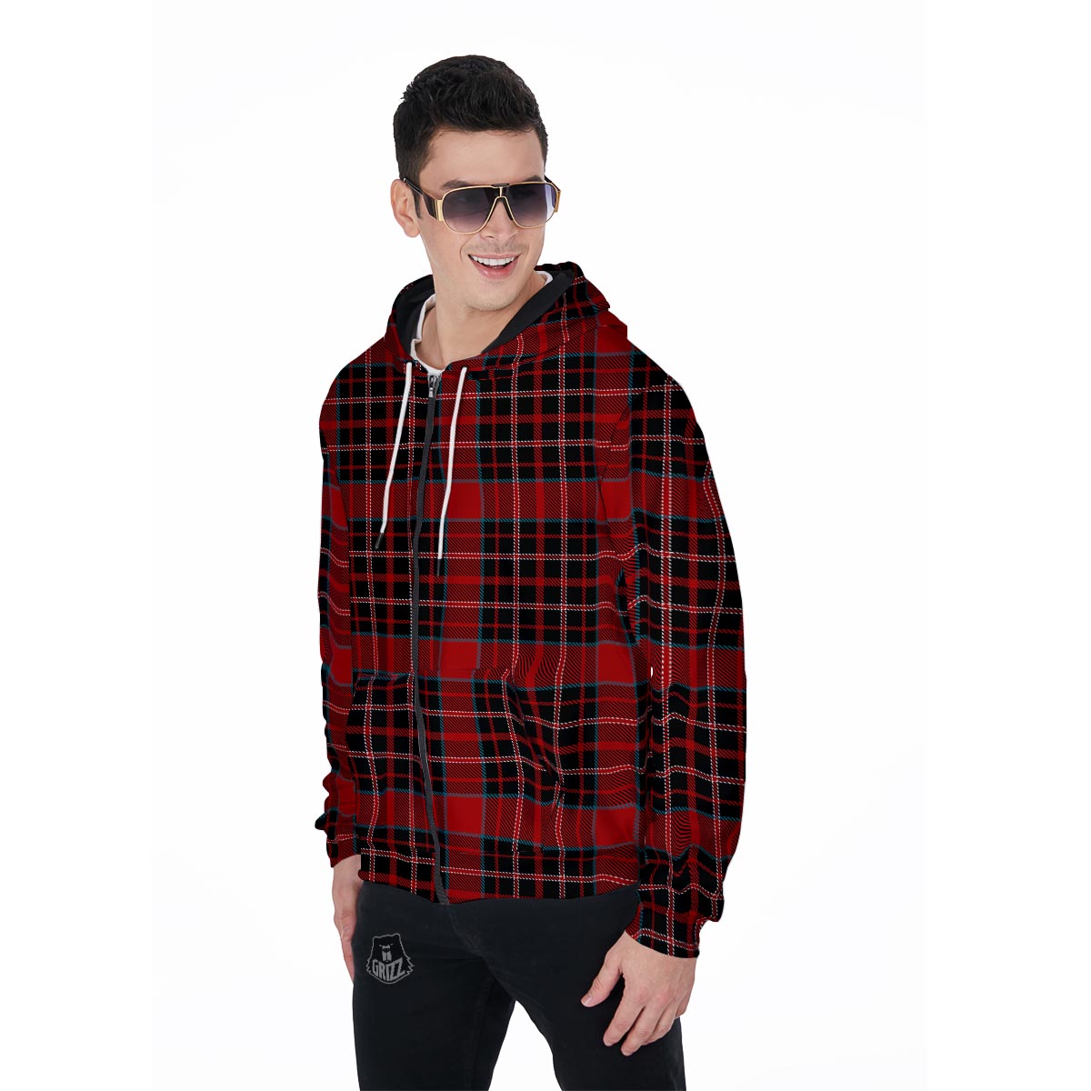 Tartan Red Plaid Men's Zip Up Hoodie-grizzshop