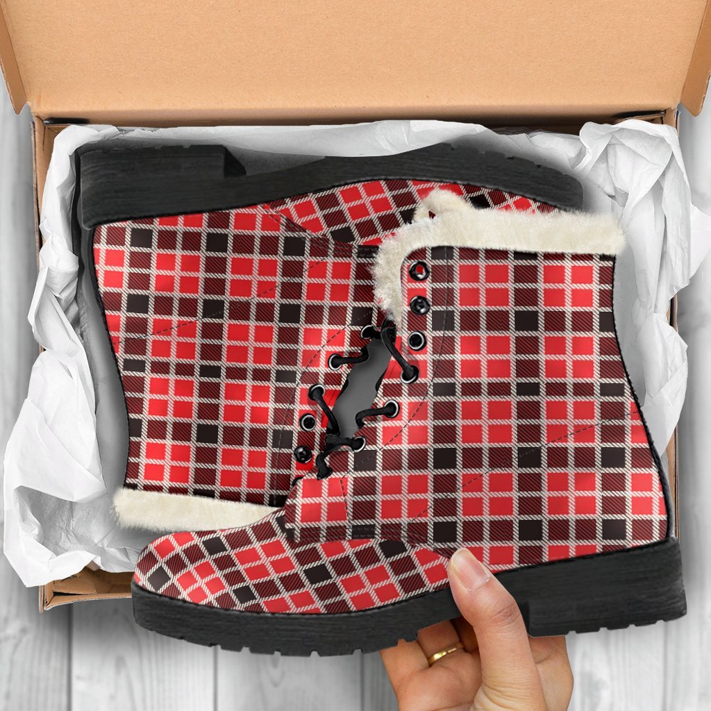 Tartan Red Plaid Scottish Royal Stewart Comfy Winter Boots-grizzshop